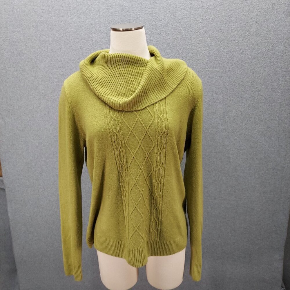 Carolyn Taylor Green Cowl Neck Sweater Chunky Knit Cable Knit Front‎ Size XL
